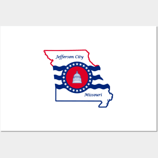 Jefferson City Missouri Flag State Outline Posters and Art